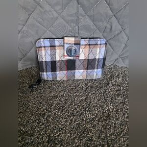 Vera BRADLEY  NWTO Quilted Plaid Turn-Lock Wallet - Neutral Blue & Tan